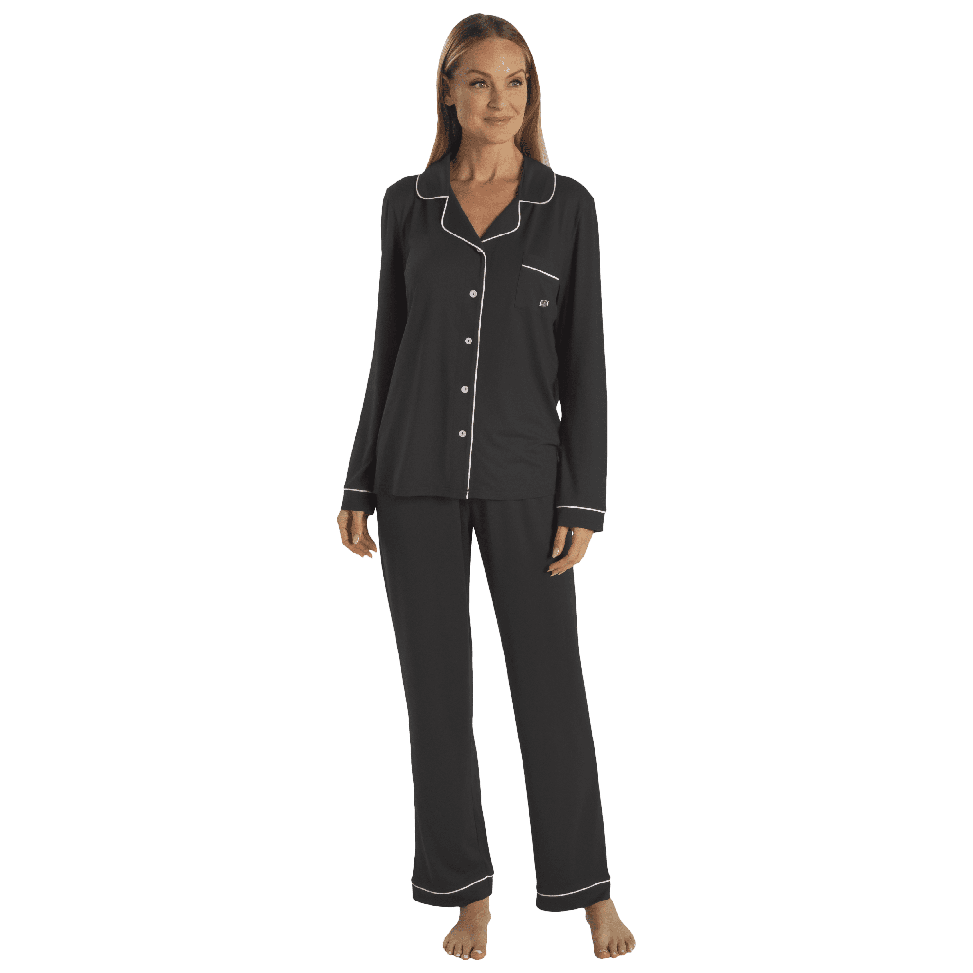 Born Long Sleeve Notch Collar Women's Pajama Set (Black, 2XL