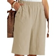 thumbnail image 3 of Shorts for Women Knee Length High Waisted Cotton Elastic Wasit Summer Dressy Casual Long Shorts Khaki XXL, 3 of 8