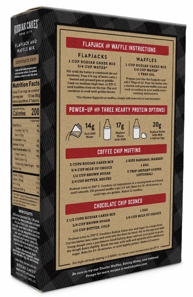 Kodiak Cakes Power Cakes Flapjack & Waffle Mix, Chocolate Chip, 18 oz Box (Pack of 6)
