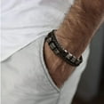 thumbnail image 5 of Jewmon Mens Bracelet Double-Row Brown Braided Leather Bracelet Wristband Stainless Steel Jewelry, 5 of 7