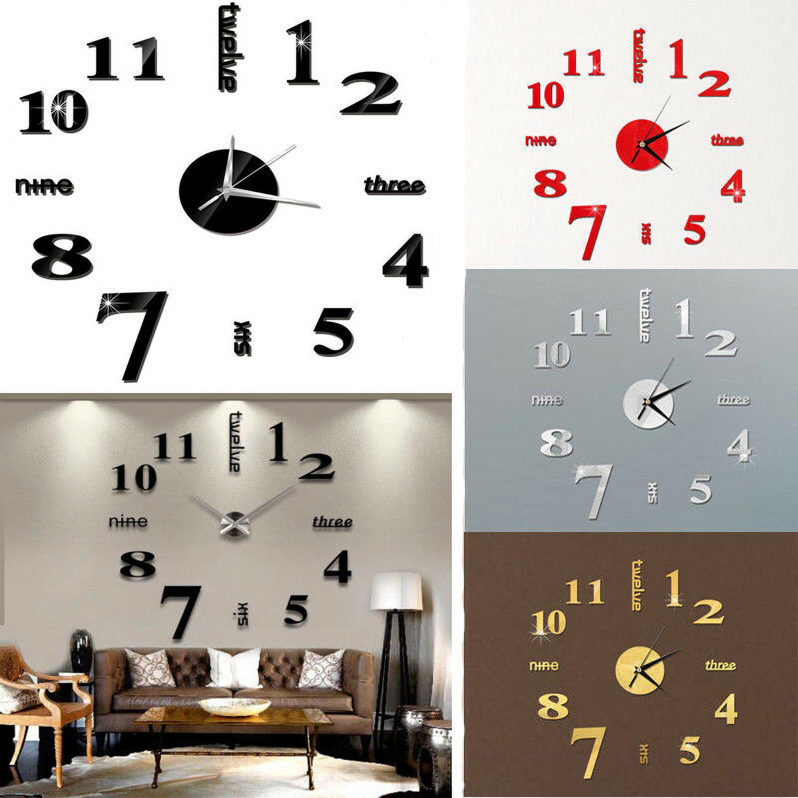 Modern DIY Large Wall Clock 3D Mirror Surface Sticker Home Decor Art Design Kit~ 