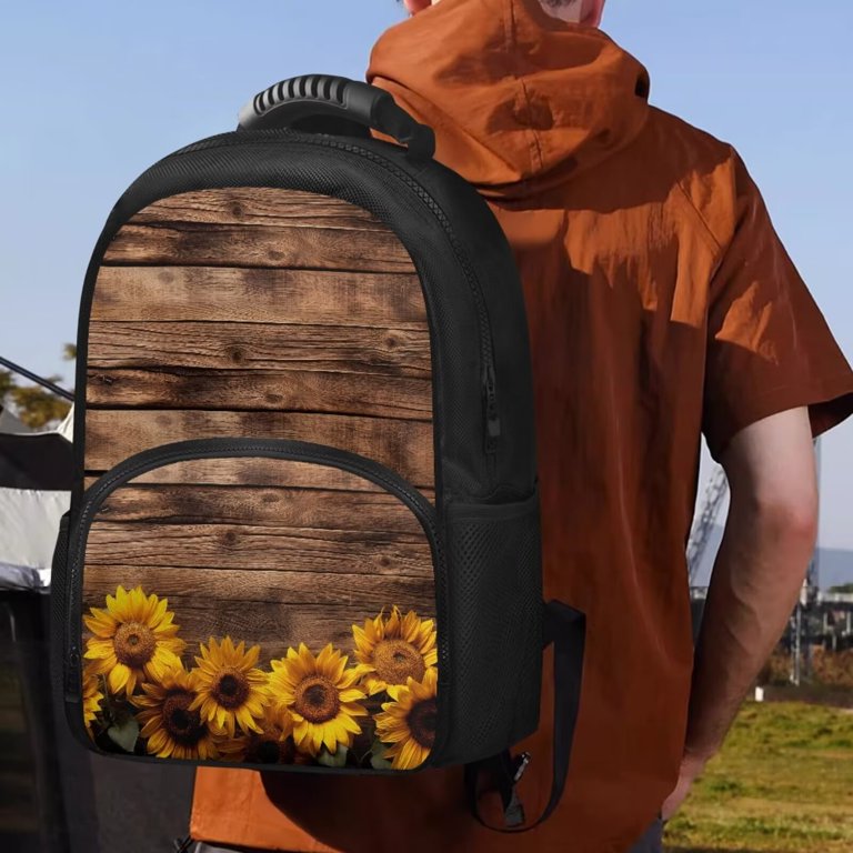 Sunflower Print Tote Backpack - Brown Sunflower Sunflower BackPack – The Desert Drifters Leather Co main image 4