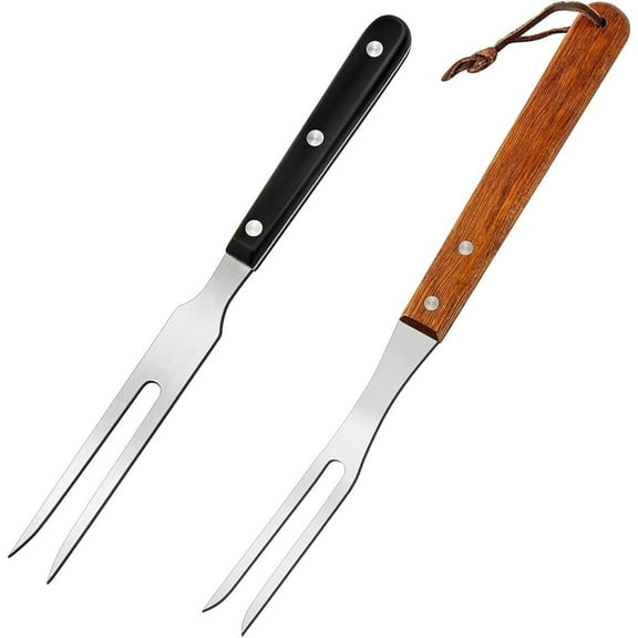 2 Pcs Meat Forks Stainless Steel Carving Fork,Meat Fork 2 Prongs with Wooden Handle Barbecue Fork for Cooking Kitchen