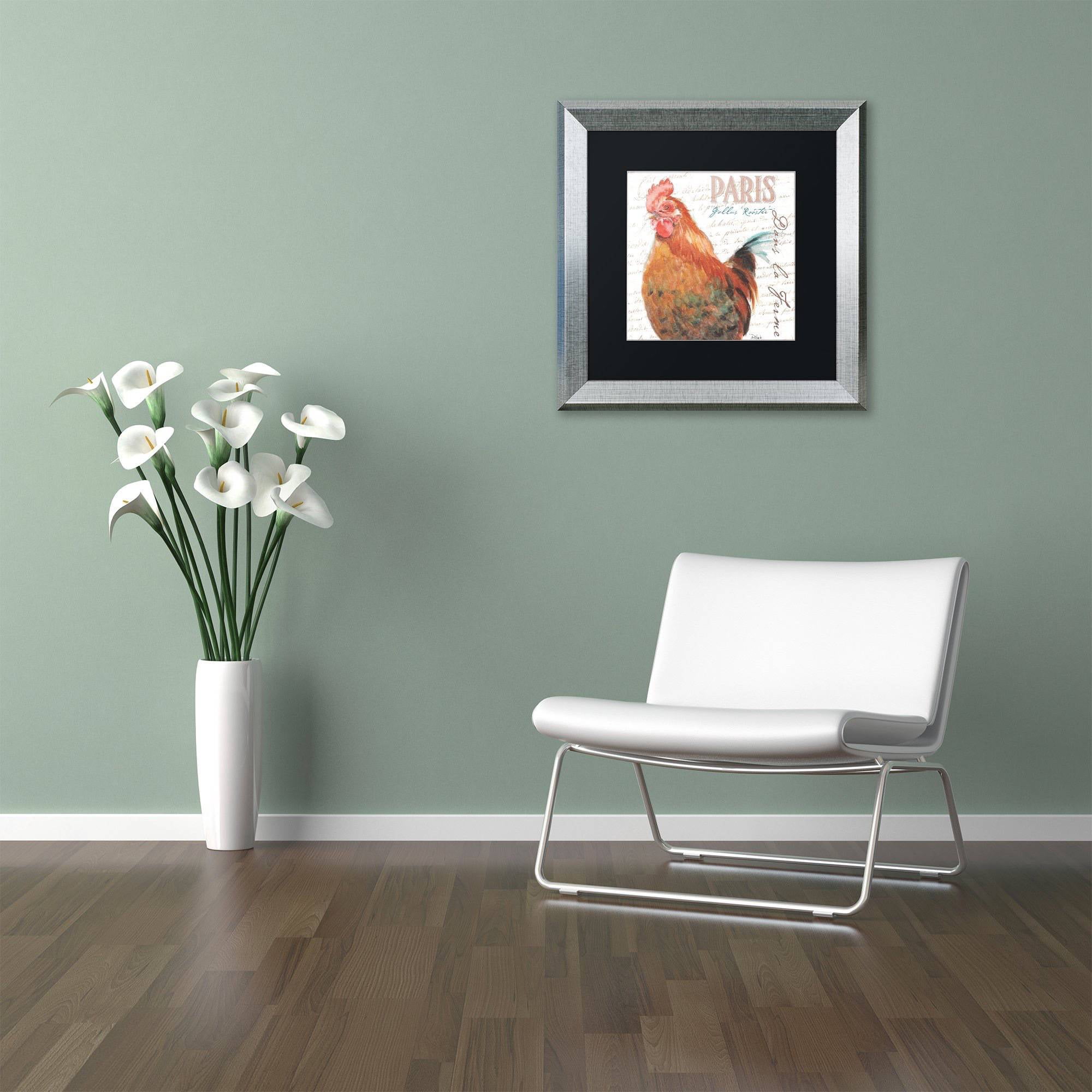 Trademark Fine Art "Dans la Ferme Rooster II" Canvas Art by Jennifer Redstreake Black Matte, Silver Frame