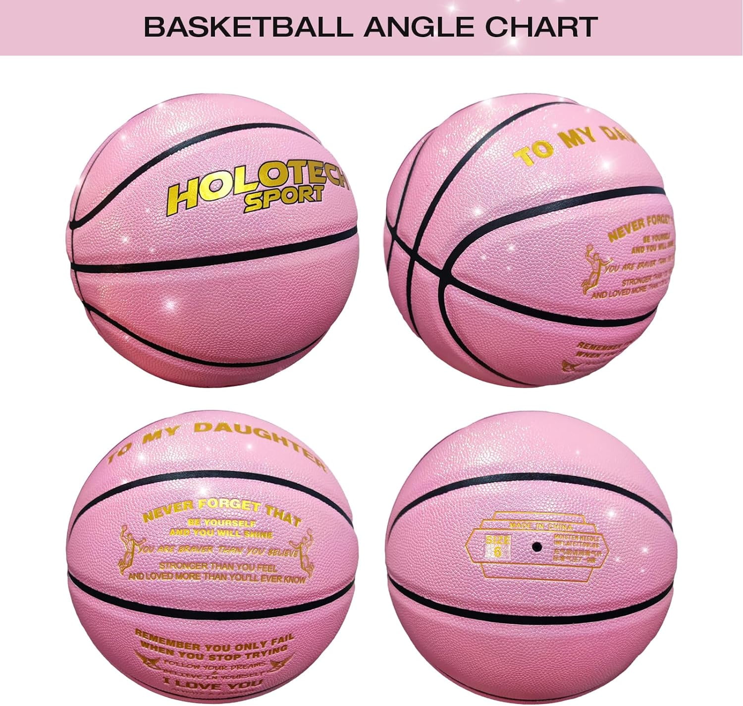 Personalized Basketball, Sparkle Glow to My Son / Daughter Basketball Gift, Cool Indoor Outdoor Glitter Shiny Leather Basketball Size 5/6/ 7 for Youth, Girls, Men, Women (with Pump)
