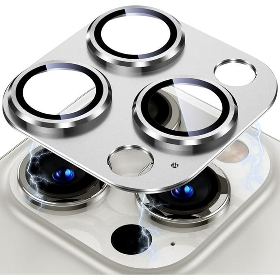 for iPhone 13 Pro/iPhone 13 Pro Max Camera Lens Protector, [Strong Adsorption] [Drop Protection] Metal Ring Tempered Glass Rear Camera Screen Cover - Silver