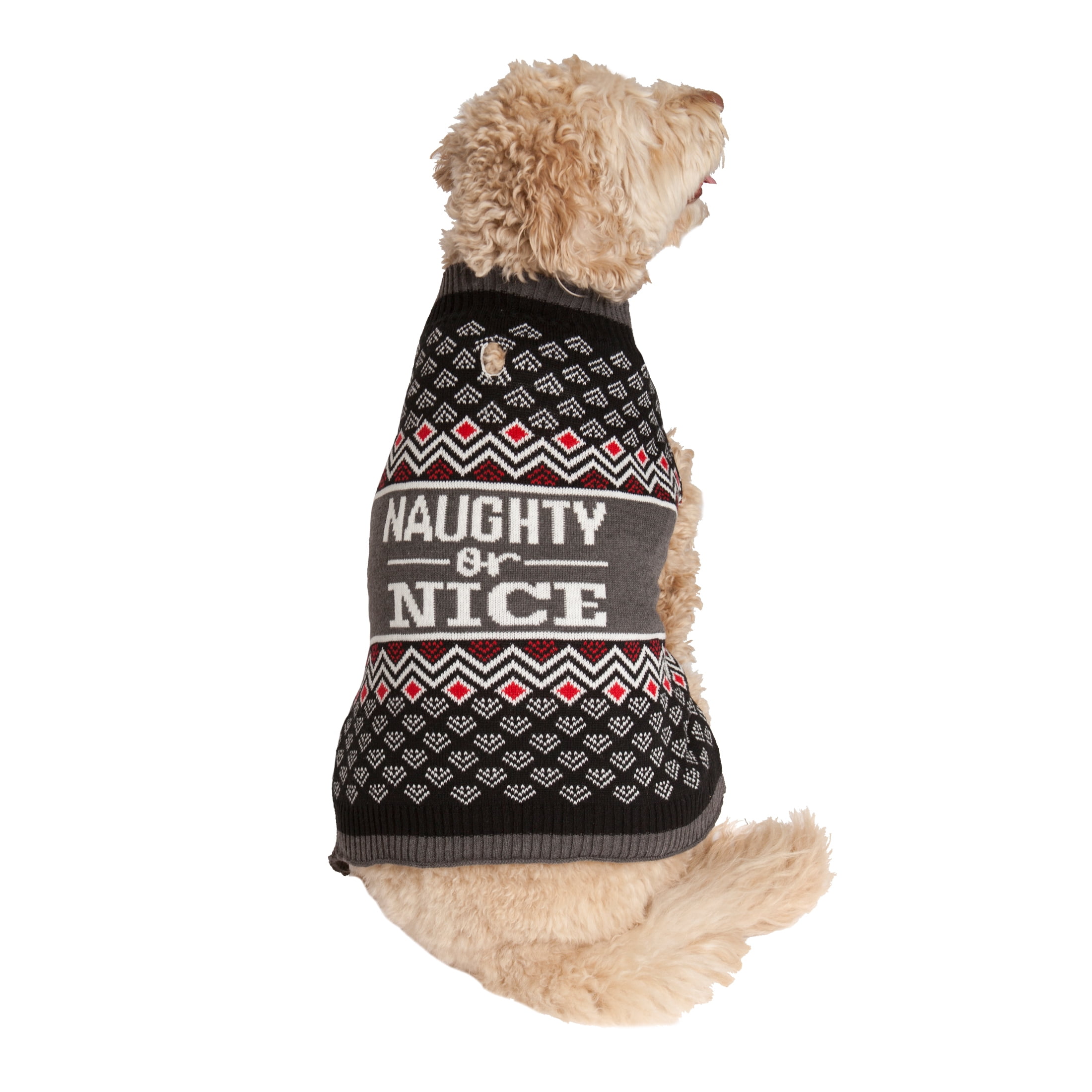 Vibrant Life Holiday Blk Naughty/Nice Fr Isle Dog Sweater