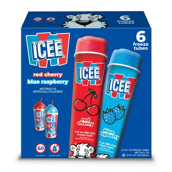 ICEE Cherry & Blue Raspberry Freeze Tubes, 3 fl oz, 6 Count