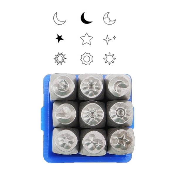 COOLHOOD 9Pcs Leather Stamping Tool 3mm Steel Sun Star Punches Leather Stamper Embossing Tool For Craft Jewelry Making