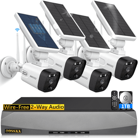 OOSSXX Solar Security Cameras Wireless Outdoor,Dual Antennas Surveillance Camera System with 1TB Hard Drive