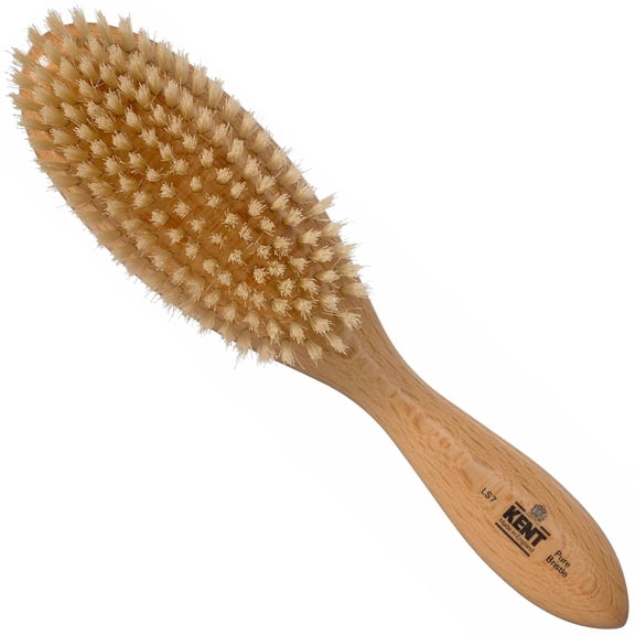 Kent LS7 Satinwood Oval Brush, White Boar Bristles for Medium to Thick Hair, Ideal for Dry Styling, Straightening, and Scalp Stimulation