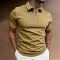 thumbnail image 2 of Yifymode Men's Zipper Collar Short Sleeve Polo Shirt, Classic Fit Soft Fabric for Casual and Sports Wear Khaki 3XL, 2 of 5