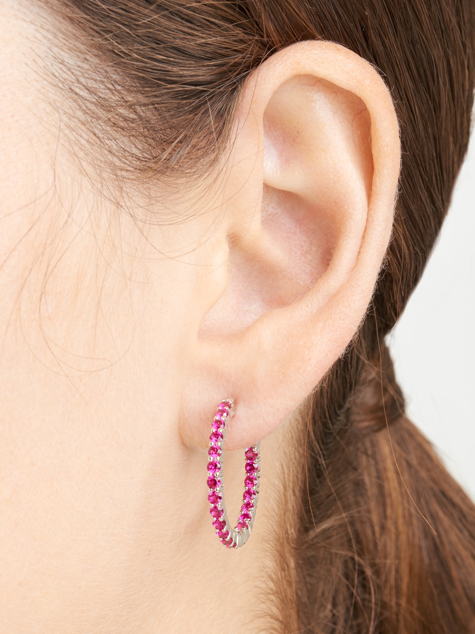 Forever Facets Genuine Garnet Hoop Earrings in Sterling