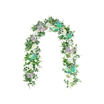geerera 5.9 Ft Artificial Eucalyptus Garland with Flowers and Butterflies, Faux Rose Greenery for Wedding Decor, Table Backdrop Centerpieces Arch Wall Decorations