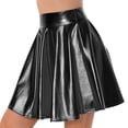 thumbnail image 3 of YONGHS Women Glossy Shiny Metallic High Waist Flare Skirt Ruffle A-line Skirts Clubwear Dancewear Black S, 3 of 5