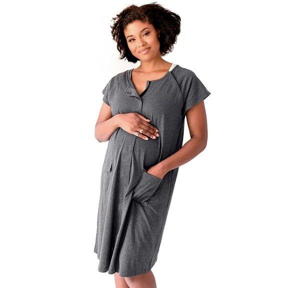 Grey Lightweight Maternity Robe for Hospital - X-Large/XX-Large. Modal and Spandex Labor Delivery Nursing Robe with Tie Closures and Pockets