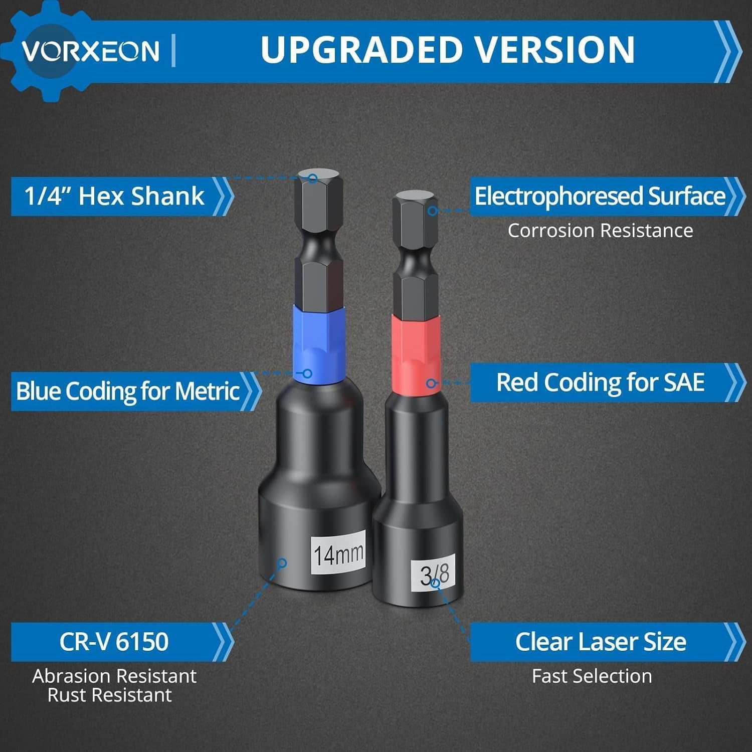 Magnetic Nut Driver Set Metric and SAE Length 65 mm, 23 PCS Impact Drill Driver Bit Set With Socket And Wrenche Adapters, Quick Release Extention, 6 mm to 14 mm And 1/4" to 9/16 "