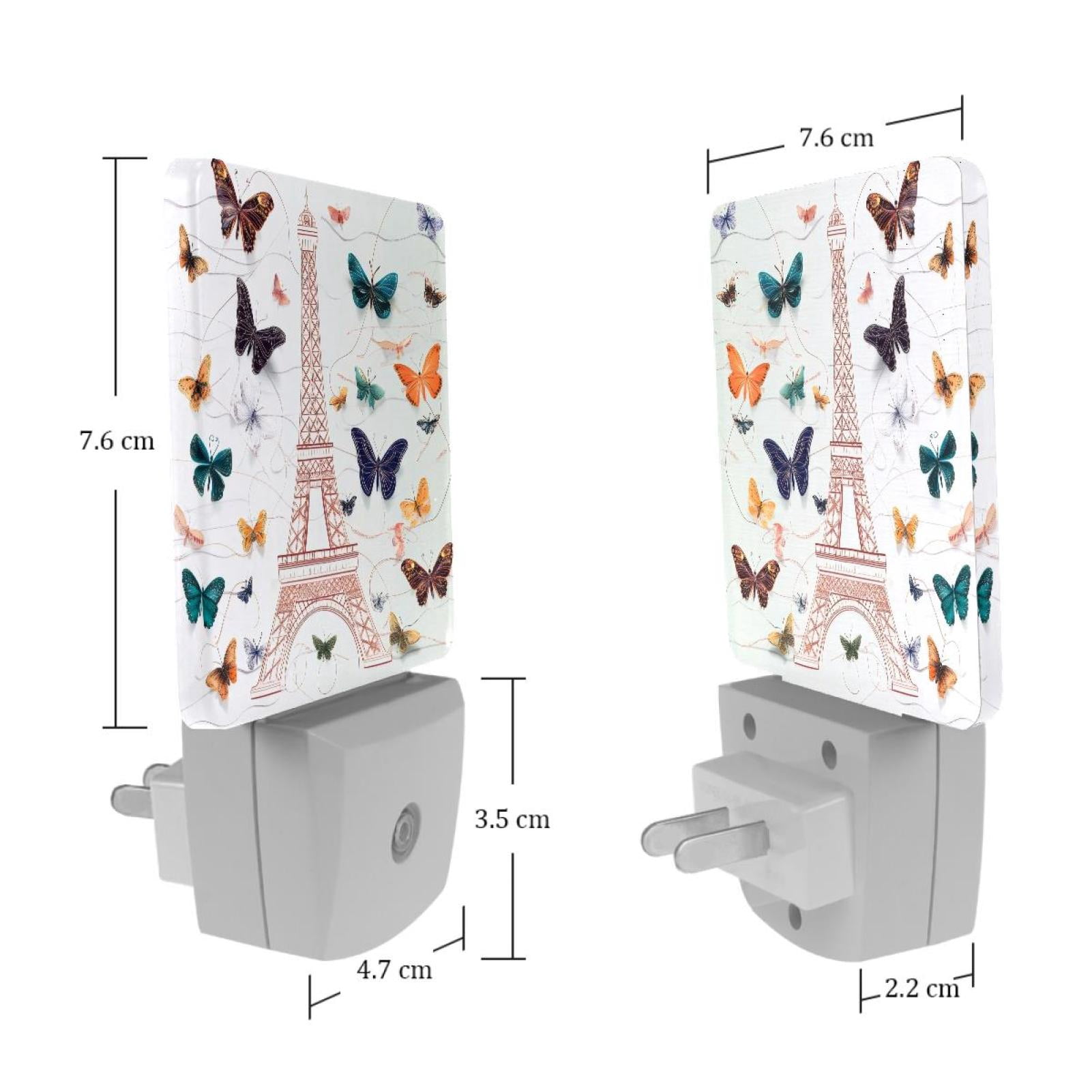 PhooArto Eiffel Tower with Butterflies Plug in LED Night Light Auto Sensor Dusk to Dawn Decorative Night for Bedroom, Bathroom, Kitchen, Hallway, Stairs, Baby's Room, Energy Saving