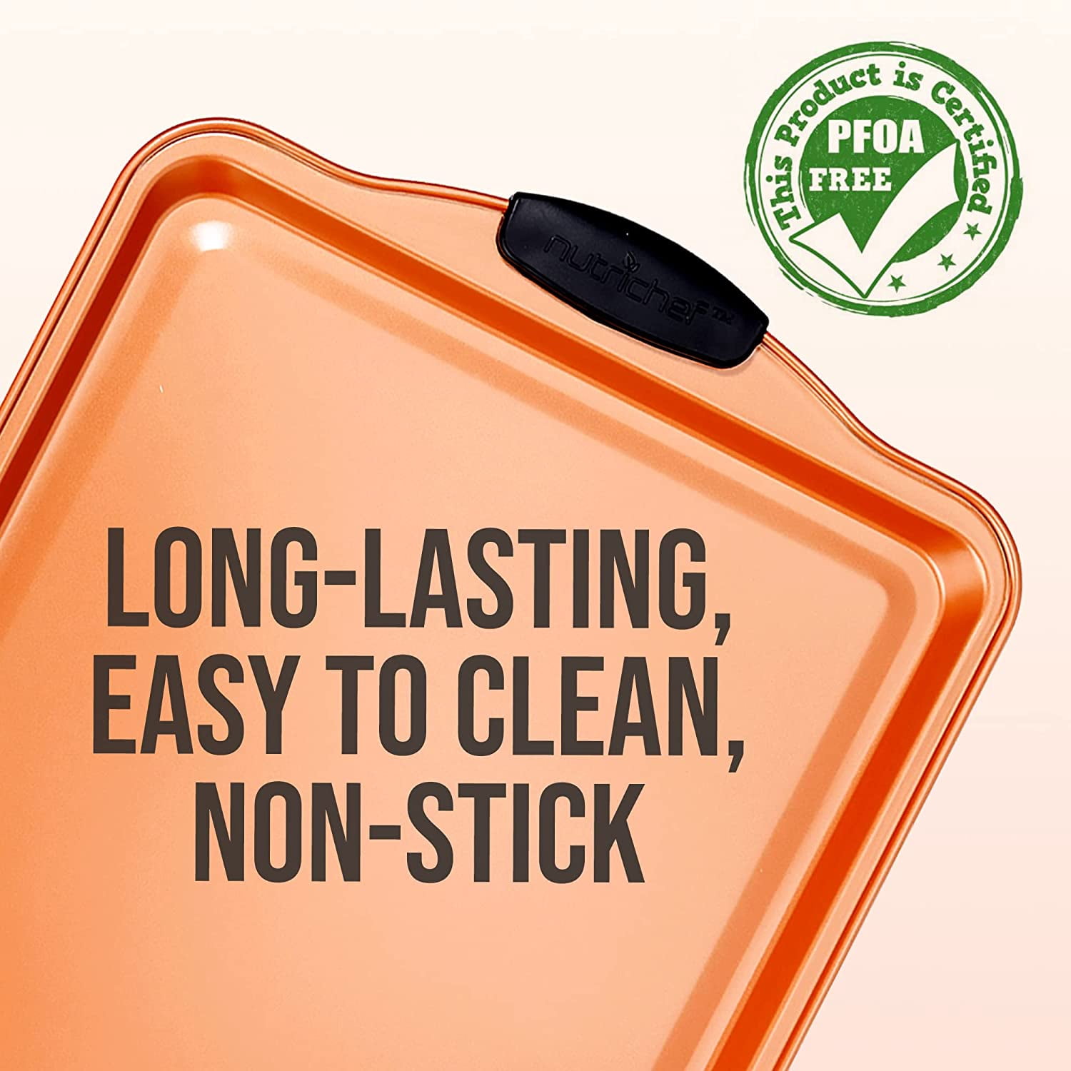 Nutrichef 15” Non-Stick Cookie Sheet, Medium Copper Commercial Grade Quality Carbon Steel Bakeware