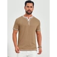 thumbnail image 4 of DARING DIVA Men's Henley V-Neck Colorblock Button Down Short Sleeve T-Shirt S Khaki, 4 of 7
