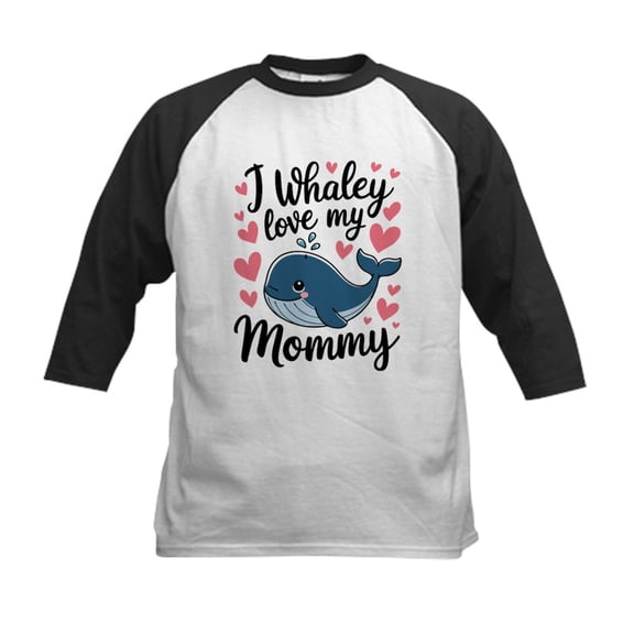 CafePress - Whaley I Love My Mommy Whale Cute Mother Mom Kids Baseball T Shirt - Kids Cotton Baseball Jersey, 3/4 Sleeve Shirt