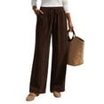 thumbnail image 2 of Stralyhd Corduroy Pants Women High Waisted Drawstring Stretchy Loose Fit Casual Wide Leg Pants with Pockets Coffee M, 2 of 4