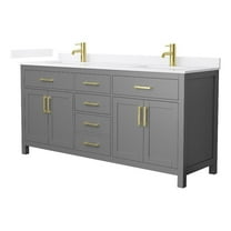 Beckett 72" Dark Gray Double Vanity & White Quartz Top (1-Hole) & Gold Trim