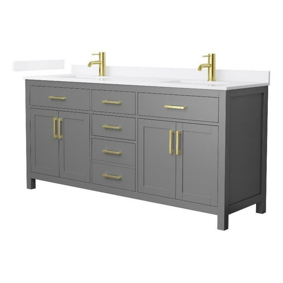 Beckett 72" Dark Gray Double Vanity & White Quartz Top (1-Hole) & Gold Trim