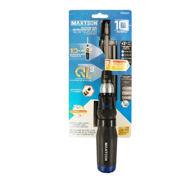 Maxtech Consumer Products 50344MX 10 in 1 QL3 Ratcheting Screwdriver Set