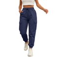 thumbnail image 3 of HKYNLAG Womens Cargo Pants Casual Lightweight Hiking Pants Drawstring Elastic Waist Joggers with Pockets Navy S, 3 of 8