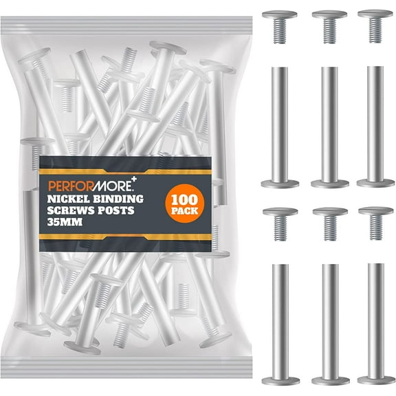 100 Pack of Chicago Screw Post Binding Screws, 35mm Nickel Plated Metal Screw Posts