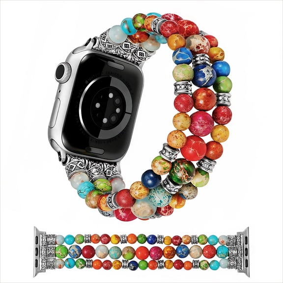 Wearlizer Natural Stone Strap Compatible with Apple Watch Band for Women 38/40/41/42/44/45/46/49mm, Stretch Jasper Beaded Bracelet Band, Handmade Boho Elastic Strap for iWatch Series 11-1/Ultra