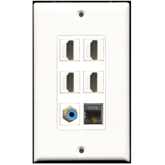 Ultra Spec Cables 4 Port HDMI 1 RCA Blue 1 Shielded Cat6 Ethernet Wall Plate DecorZ