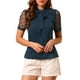 thumbnail image 5 of INSPIRAR CHIC Blusa de Manga Corta de Malla con Cuello de V y Lazo para Mujeres en Azul Marino, 5 of 8