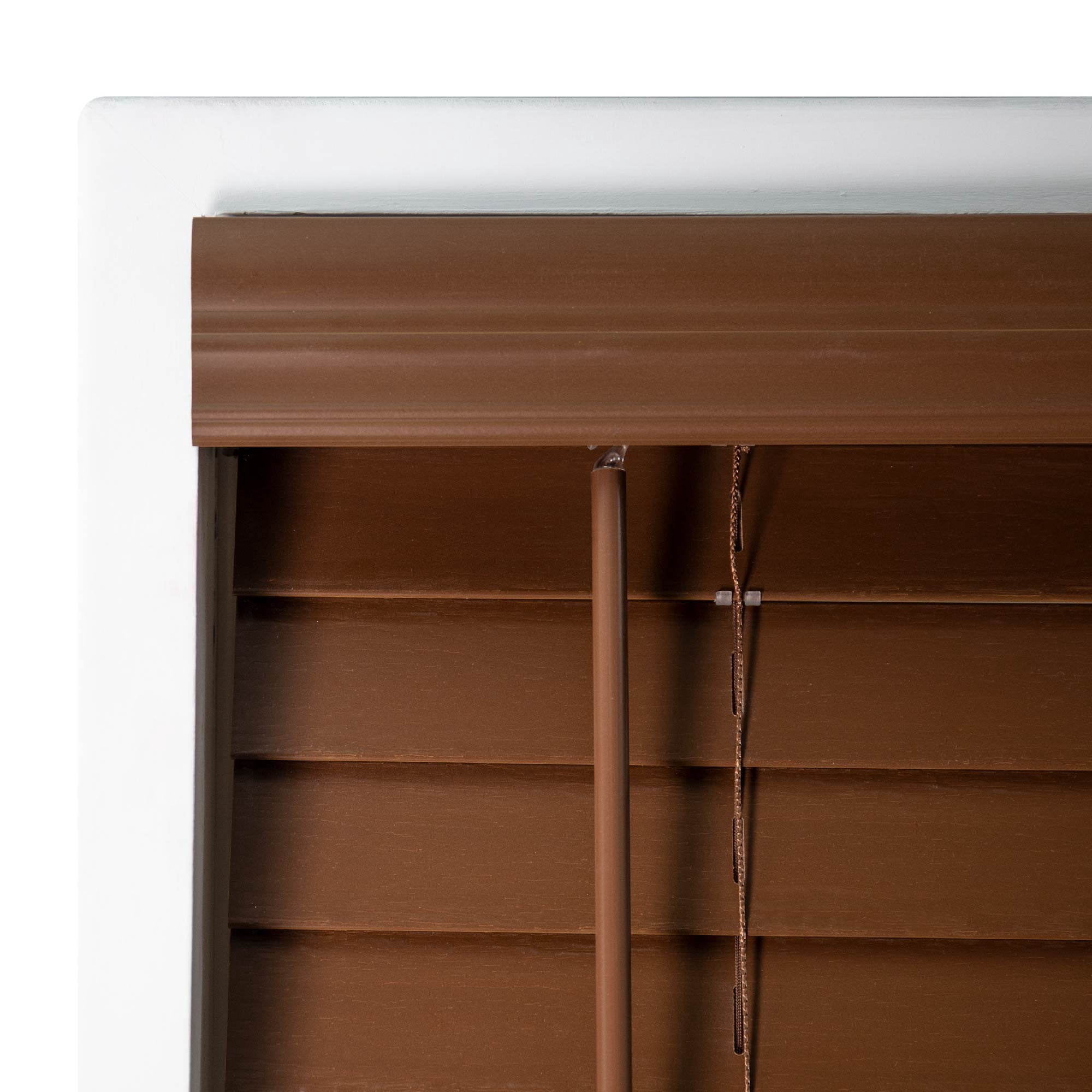 Regal Living Dark Oak Cordless Room Darkening Textured Faux Wood Blinds, 64.5" W x 48" L