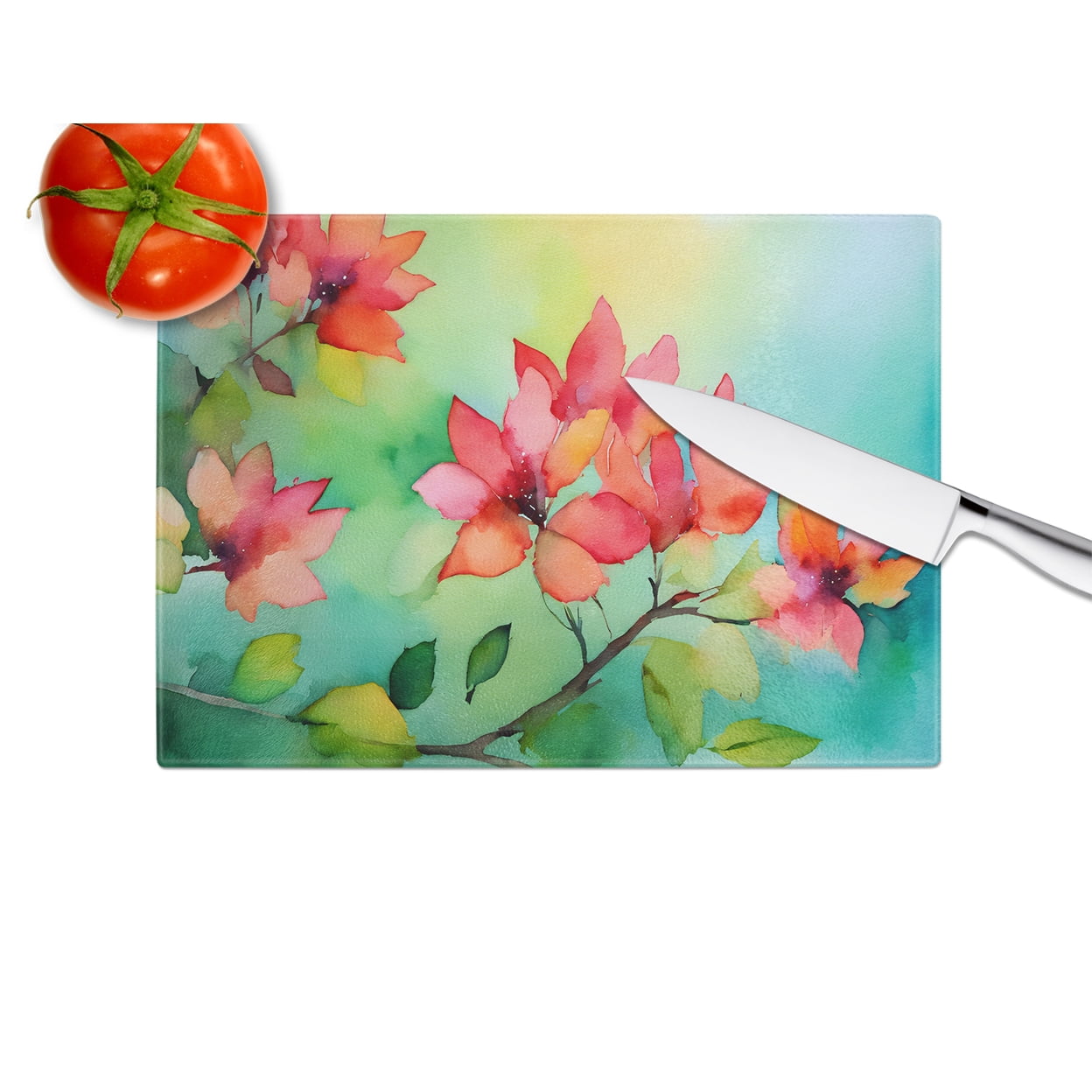 Missouri Hawthorns in Watercolor Glass Cutting Board Large 12 in x 15 in