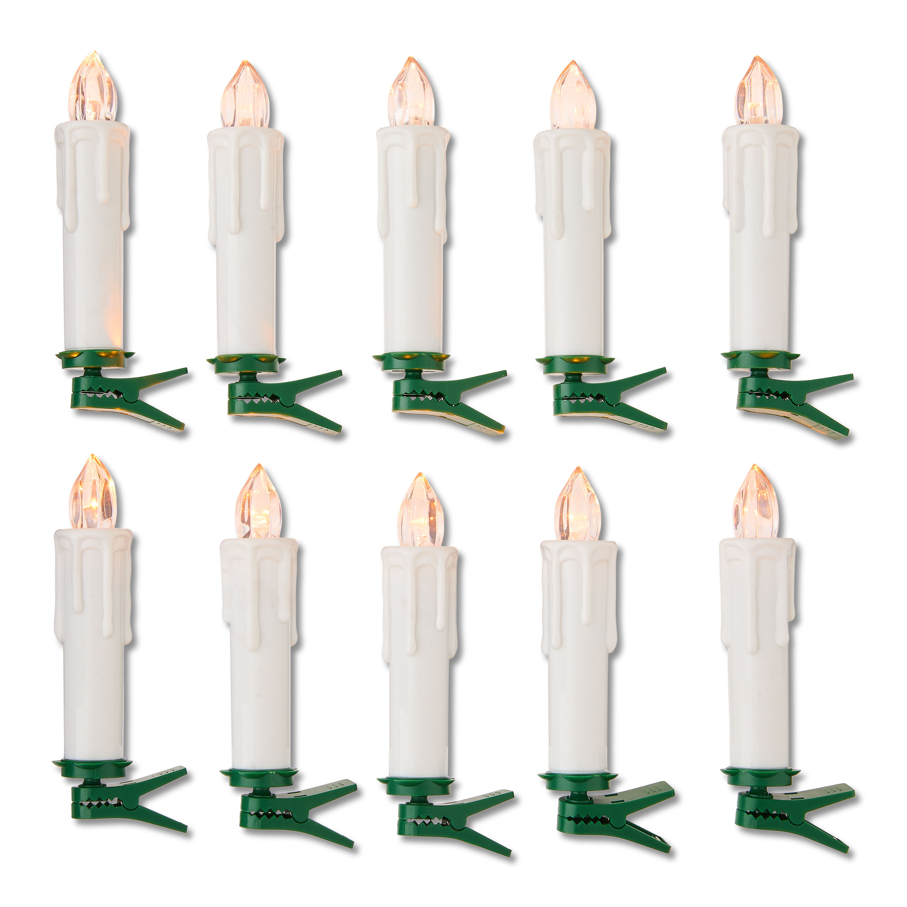 10 Count Battery-Operated White Cordless LED Clip Christmas Candles Ornament with Remote, by Holiday Time