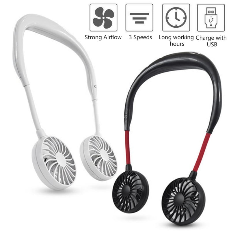 USB Rechargeable Wearable Hand Free Neckband Fan Portable Neck Double Fans 32
