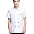 thumbnail image 2 of sunsanly Unisex Chef Shirt Kitchen Double-breasted Short Sleeve Stand Collar Soft Chest Pocket Breathable Stain-resistant Loose Kitchen Bakery Restaurant Canteen Waiter Top Cook Uniform, 2 of 8