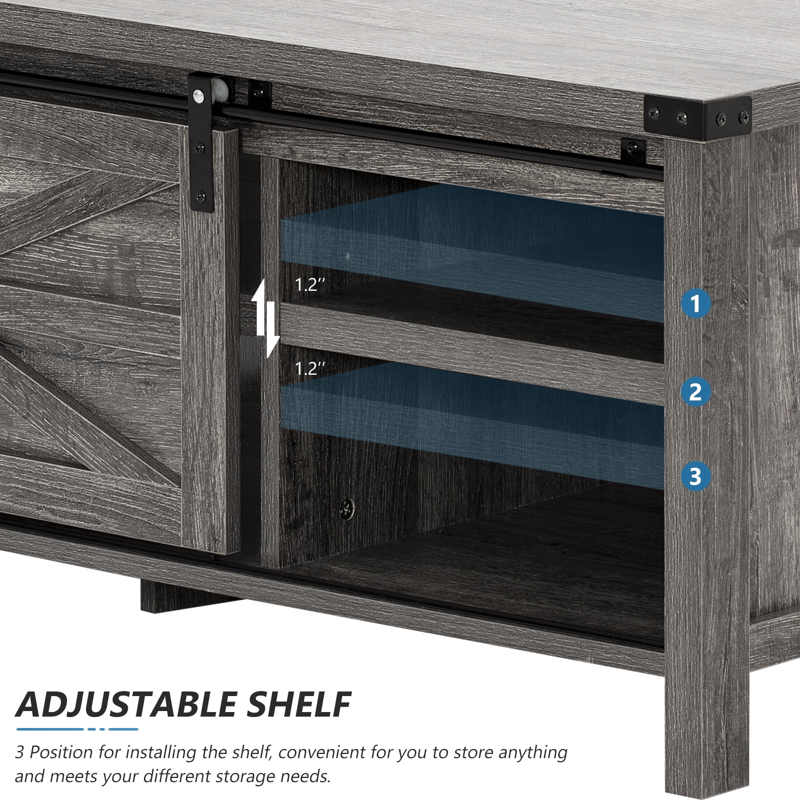 Yaoping 48" Modern Farmhouse Coffee Table with Adjustable Storage Cabinets Shelves, Modern Coffee Table for Living Room with Sliding Barn Door