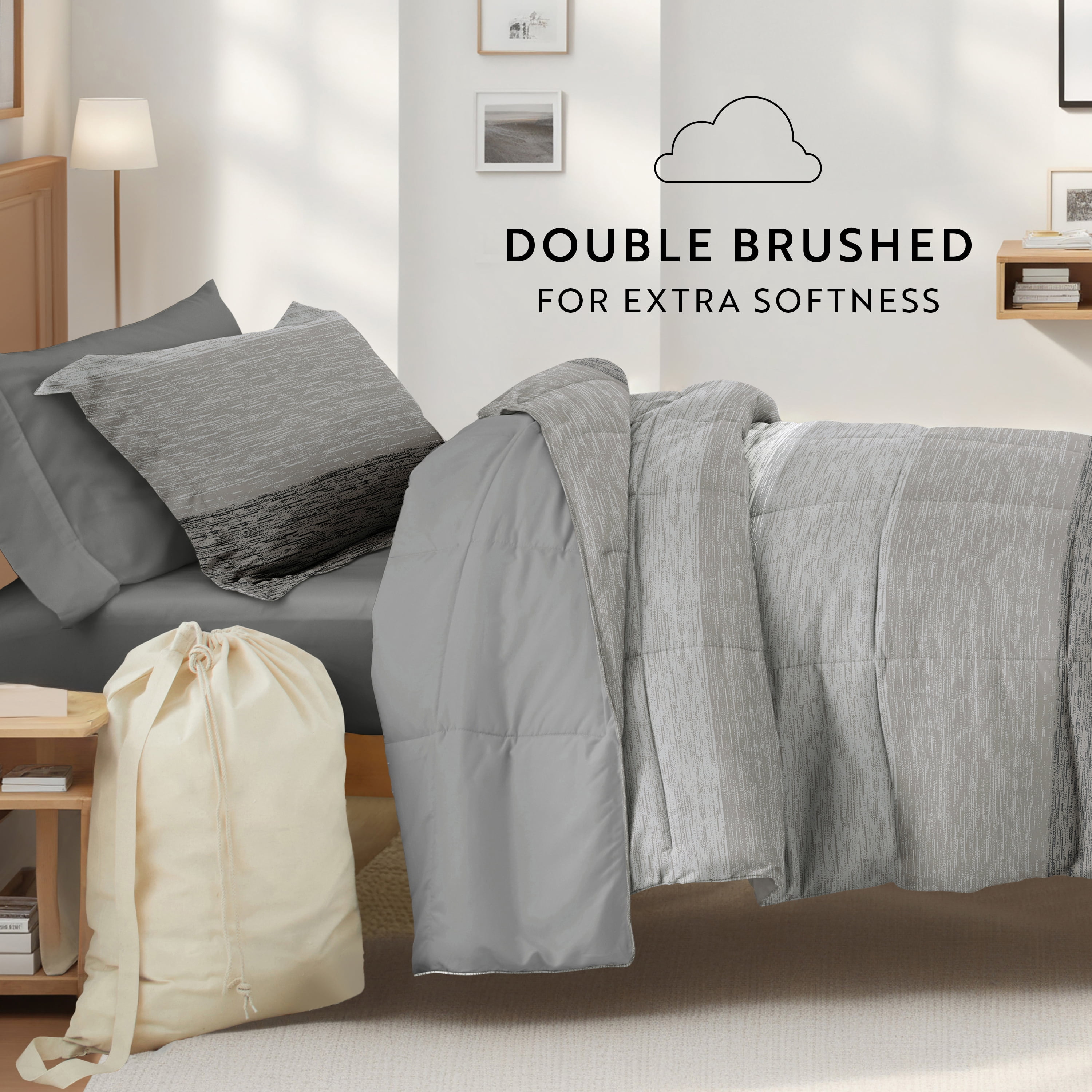Noble Linens 8 Piece Dorm Bedding Bundle, Comforter & Sheet Set, Pillows, Laundry Bag
