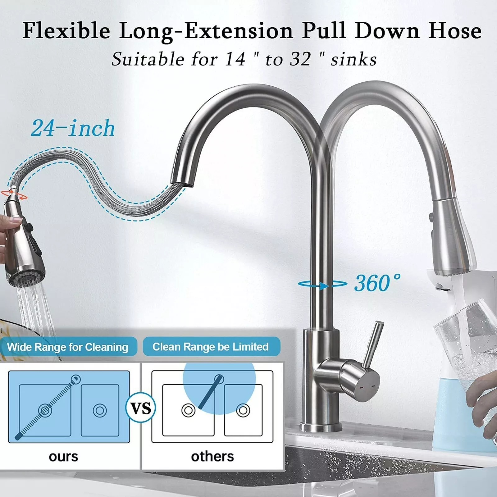 Zovajonia Touch on sensor Kitchen Faucet Sink Pull Down Swivel Mixer Faucet Brushed Nickel