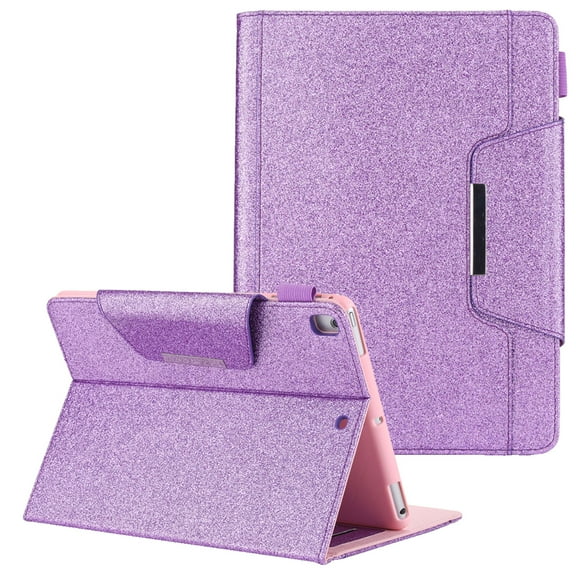 iPad 10.2" Case, iPad 7th Generation Case, Allytech Glitter Shockproof PU Leather Premium PU Leather Document Pocket Auto Sleep Wake Multi Angle Stand Protection Cover for Apple iPad 10.2",Purple