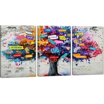 Hieng Large 3 Panels Abstract Wall Art Graffiti Love Grey Background Canvas Painting Poster for Street Living Room Wall Decor Unframed