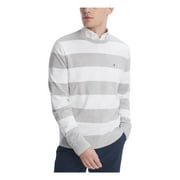 TOMMY HILFIGER Mens Gray Striped Long Sleeve Crew Neck Classic Fit Cotton Pullover Sweater PS