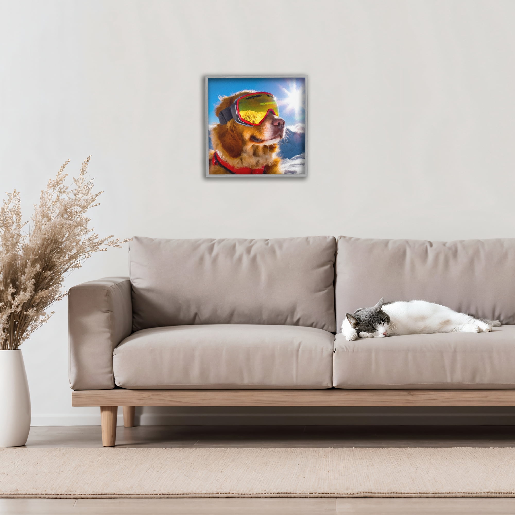 Stupell Industries Ski Goggles Retriever Gray Framed Giclee Art, design by Sean Parnell