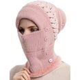 thumbnail image 6 of GRNSHTS Women Winter Beanie Hats One-Piece Fleece Lined Knit Balaclavas Mask Set Skull Neck Circle Scarf Ski Snow Hat Cap with Pompom (B Red), 6 of 9