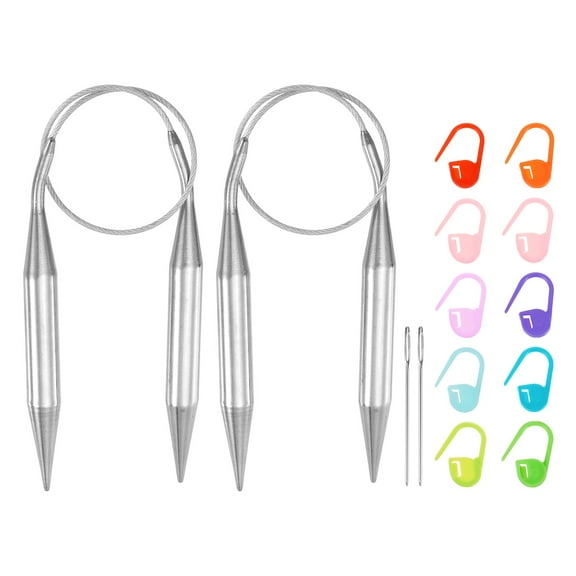 Uxcell 2pcs Knitting Needles Size US 15(10mm) Circular Needle 16 Inch(40cm) Round Metal Stainless Steel Needle with Needle for Handmade Projects DIY Knitting