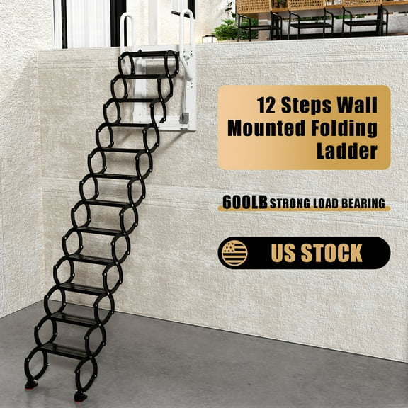 Electirc Ladder Aluminum Folding Ladder 9.5 FT, Aluminum Collapsible Ladder, Heavy Duty 500 lbs Load Capacity Extension Ladder, Multi-Purpose for home loft with remote,11 steps