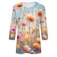 thumbnail image 5 of Wanfds Hauts Multicolores Manches 3/4 pour Femmes Été Décontracté Col Rond Manches Trois-Quarts L, 5 of 5